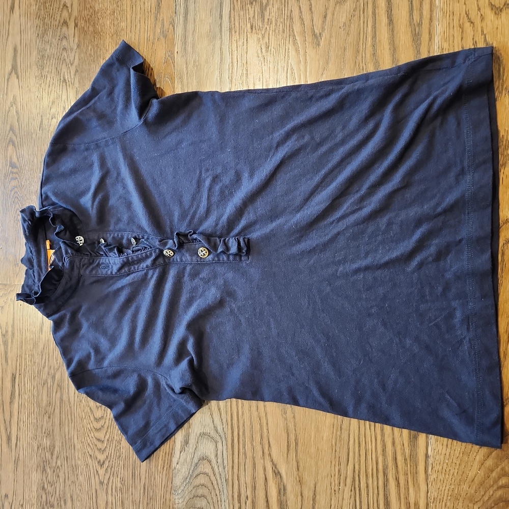 Tory Burch Ruffle Lidia Navy Polo Shirt